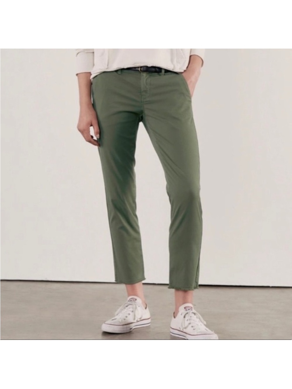 Nili Lotan East Hampton Army Green Ankle Crop Chino Pants Size 2